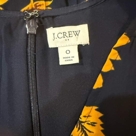 J.Crew Navy Yellow Floral Midi Dress Puff Sleeve Size 0 - Picture 2 of 5
